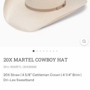 Martel 20X Straw Cowboy Hat in Cream